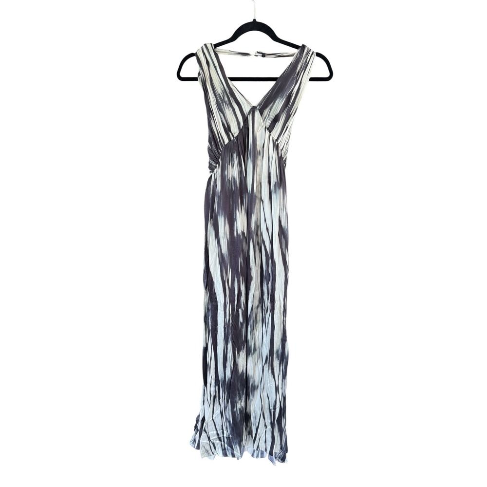 Animale 100% Silk Abstract Print Maxi Dress Size 38 Black White Backless V-Neck